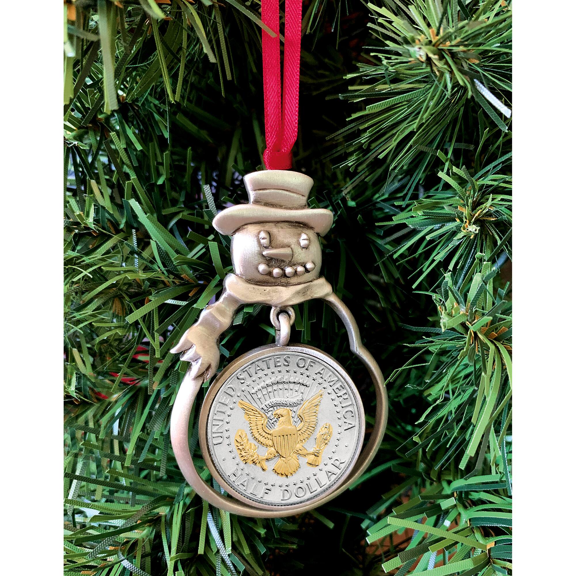 Presidential Seal 2-Tone JFK Half Dollar Snowman Ornament